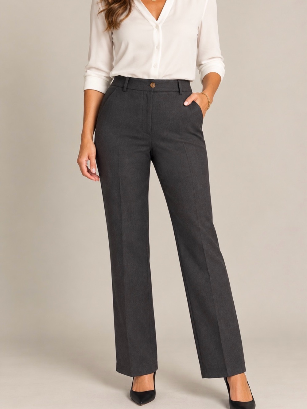 Saint John Sport Charcoal Gray High Rise Straight Leg Trousers Size 10 NWT
